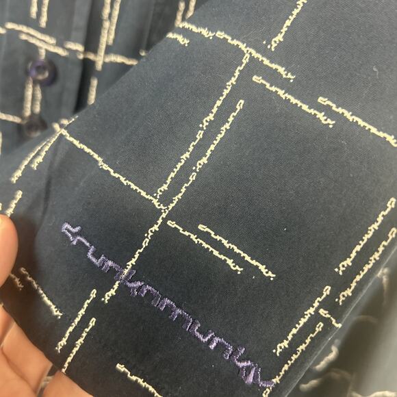 Drunknmunky Button Short Men's 2XL Short Sleeve Blue Plaid Shirt Logo Plaid - Picture 5 of 8